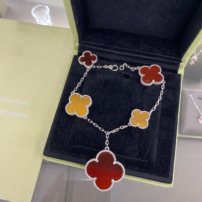 [Liorra]CLOVER 5 MOTIFS SIVLER CARNELIAN TIGER EYE BRACELET