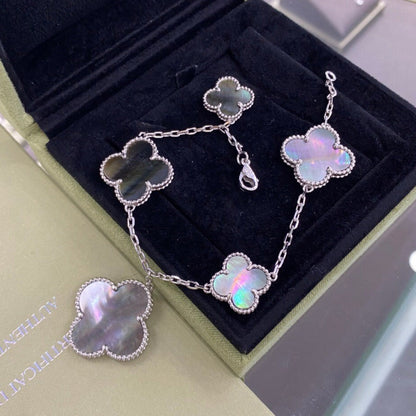 [Liorra]CLOVER 5 MOTIFS SIVLER DARK MOP BRACELET