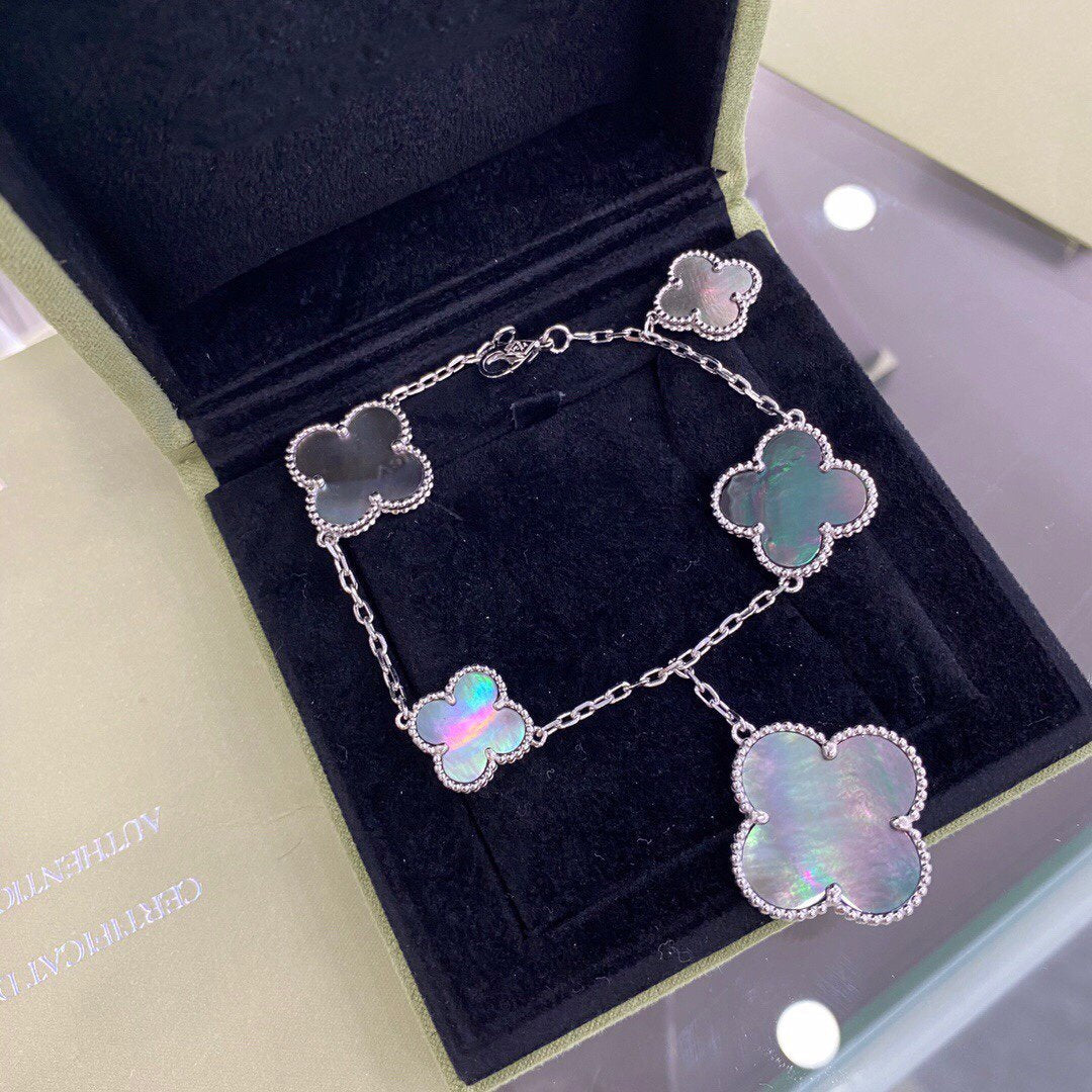[Liorra]CLOVER 5 MOTIFS SIVLER DARK MOP BRACELET