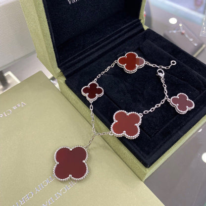 [Liorra]CLOVER 5 MOTIFS SIVLER CARNELIAN BRACELET