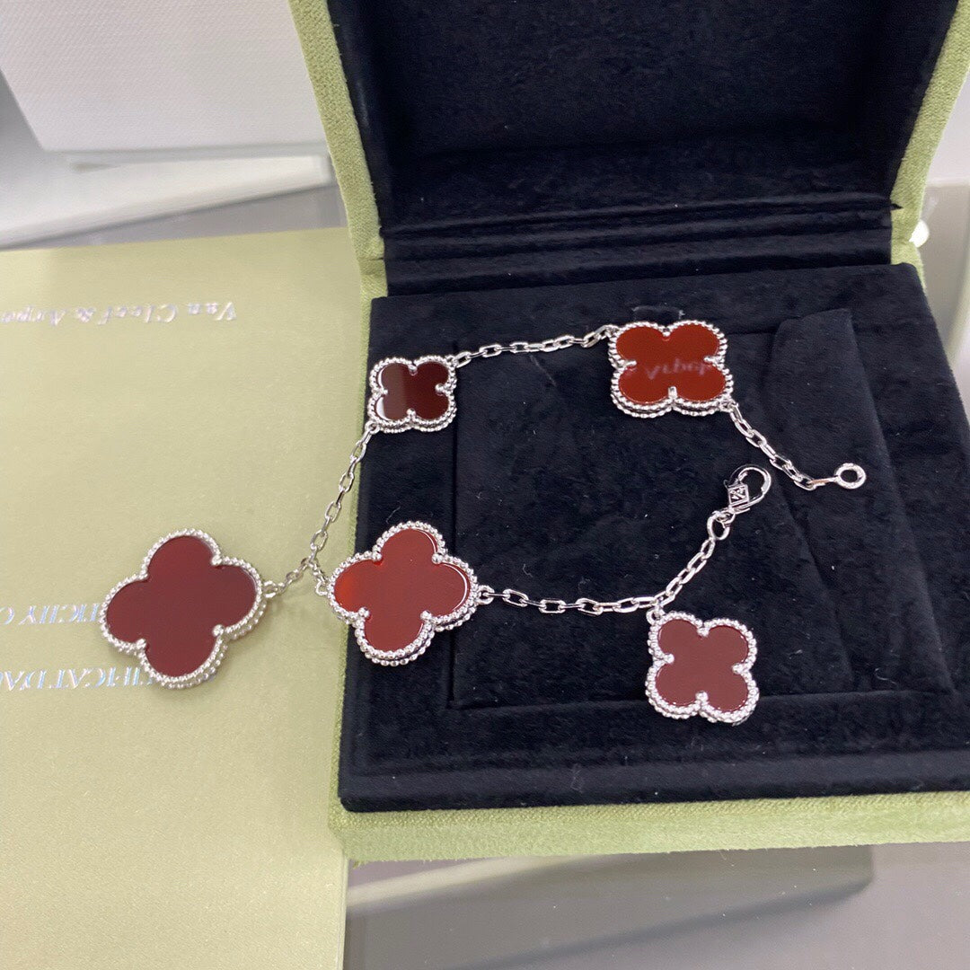 [Liorra]CLOVER 5 MOTIFS SIVLER CARNELIAN BRACELET