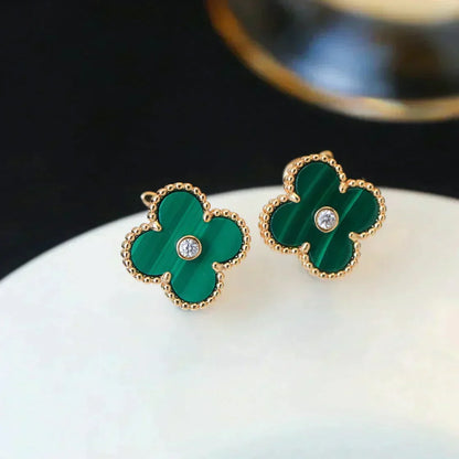 [Liorra]CLOVER MEDIUM 1 MOTIFS MALACHITE DIAMOND EARRINGS