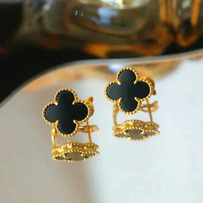 [Liorra]CLOVER MEDIUM 1 MOTIFS  ONYX STUD EARRINGS