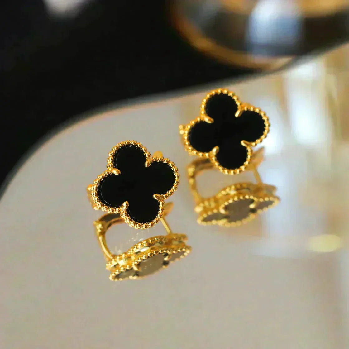 [Liorra]CLOVER MEDIUM 1 MOTIFS  ONYX STUD EARRINGS