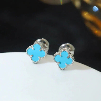 [Liorra]CLOVER MINI 9.5MM ONYX STUD EARRINGS SILVER