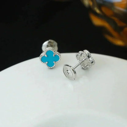 [Liorra]CLOVER MINI 9.5MM ONYX STUD EARRINGS SILVER