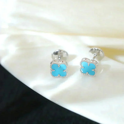 [Liorra]CLOVER MINI 9.5MM ONYX STUD EARRINGS SILVER
