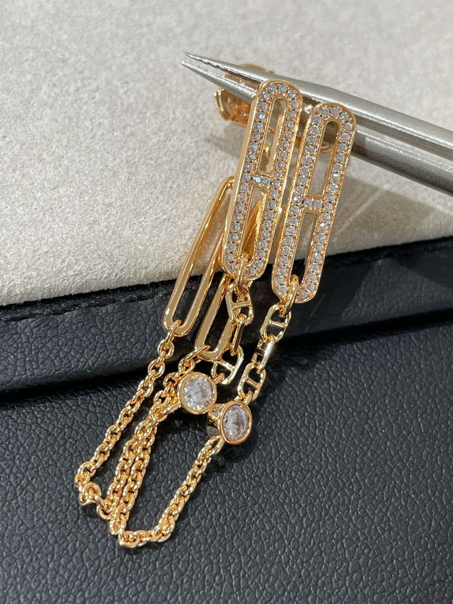 [Liorra]CHAINE CHAOS DIAMOND DROP EARRINGS