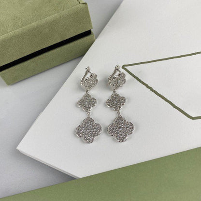 [Liorra]CLOVER 3 MOTIF DIAMOND SILVER DROP EARRINGS