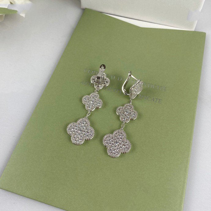 [Liorra]CLOVER 3 MOTIF DIAMOND SILVER DROP EARRINGS
