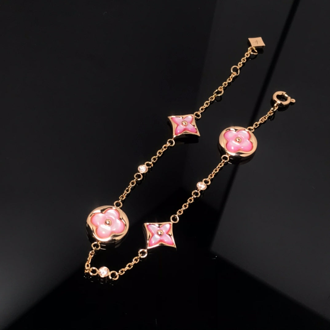 [Liorra]STAR AND SUN 4 MOTIF PINK MOP PINK GOLD BRACELET