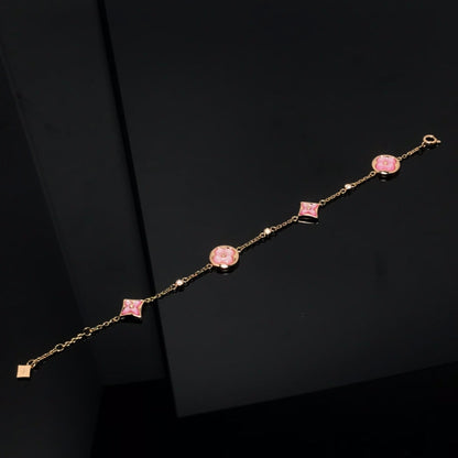 [Liorra]STAR AND SUN 4 MOTIF PINK MOP PINK GOLD BRACELET