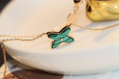 [Liorra]JEUX MALACHITE 1 DIAMOND PINK GOLD NECKLACE