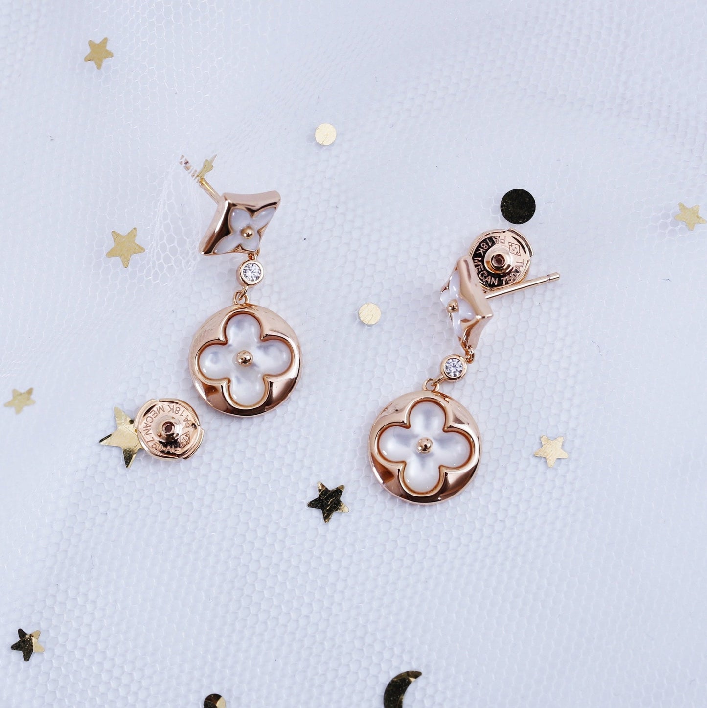 [Liorra]STAR AND SUN PINK GOLD MOP DROP EARRINGS