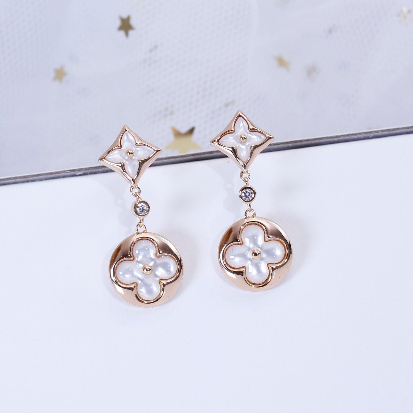[Liorra]STAR AND SUN PINK GOLD MOP DROP EARRINGS