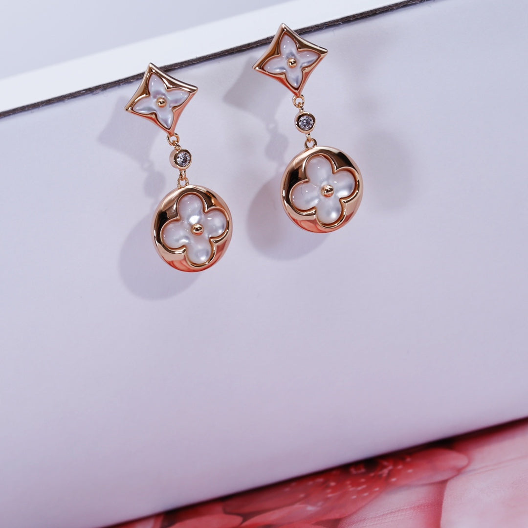 [Liorra]STAR AND SUN PINK GOLD MOP DROP EARRINGS
