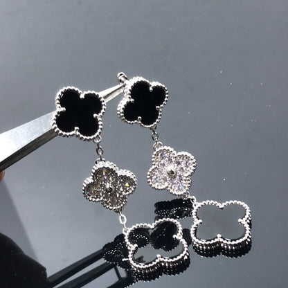 [Liorra]CLOVER 3 MOTIF DIAMOND ONYX SILVER EARRINGS