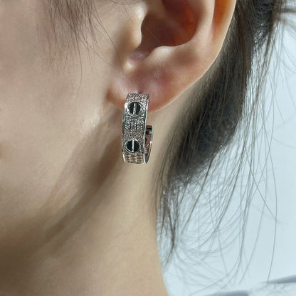 [Liorra]LOVE CERAMIC DIAMOND PAVED SILVER EARRINGS