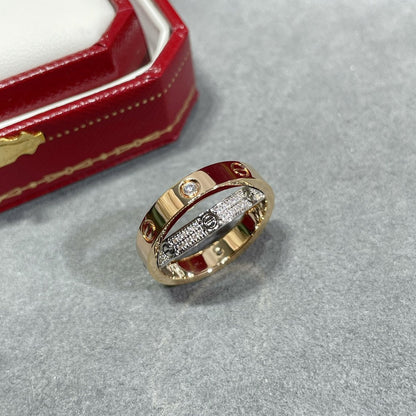 [Liorra]LOVE PINK GOLD SILVER DIAMOND DOUBLE RING