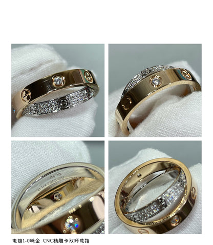 [Liorra]LOVE PINK GOLD SILVER DIAMOND DOUBLE RING