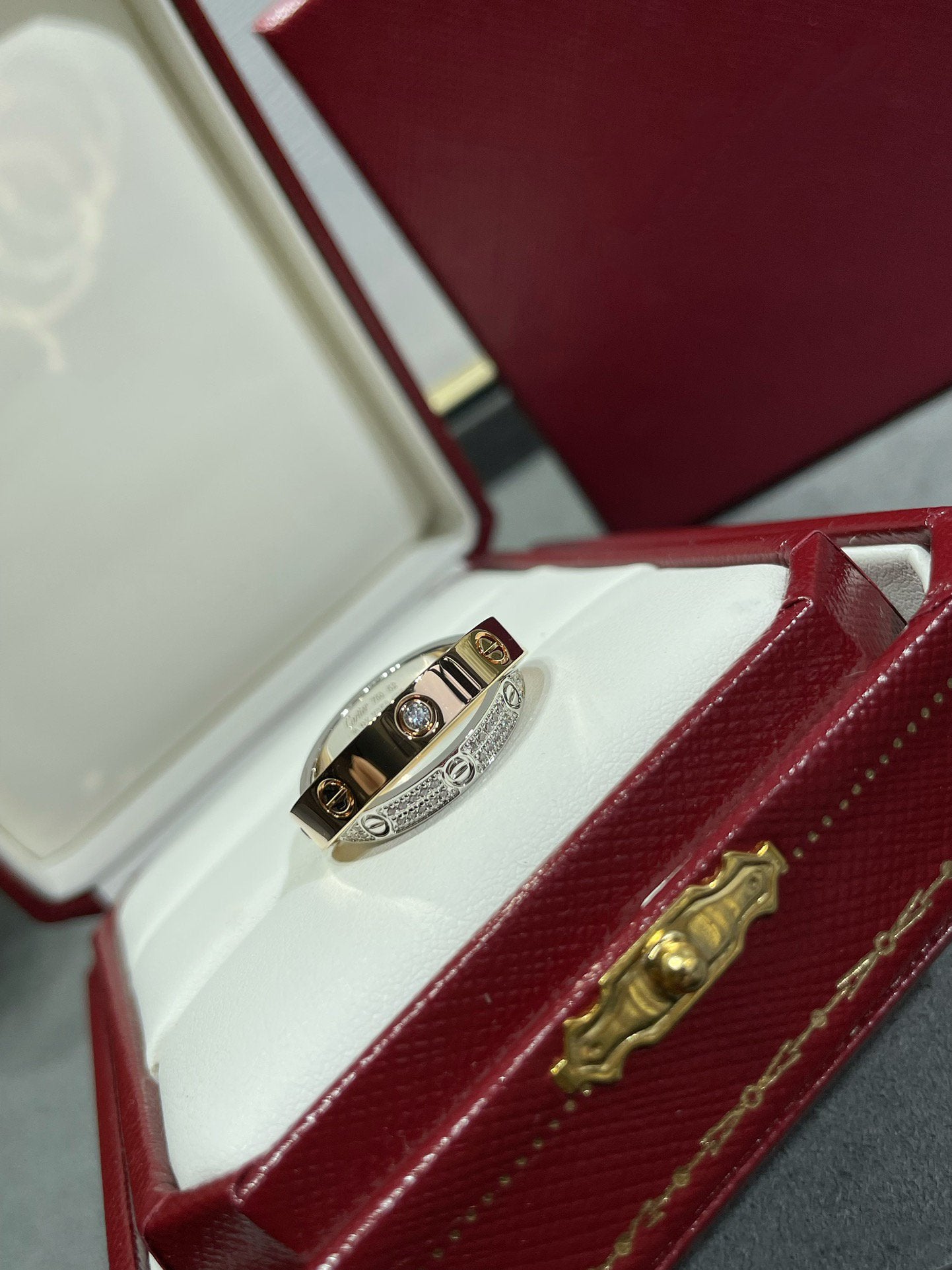 [Liorra]LOVE PINK GOLD SILVER DIAMOND DOUBLE RING