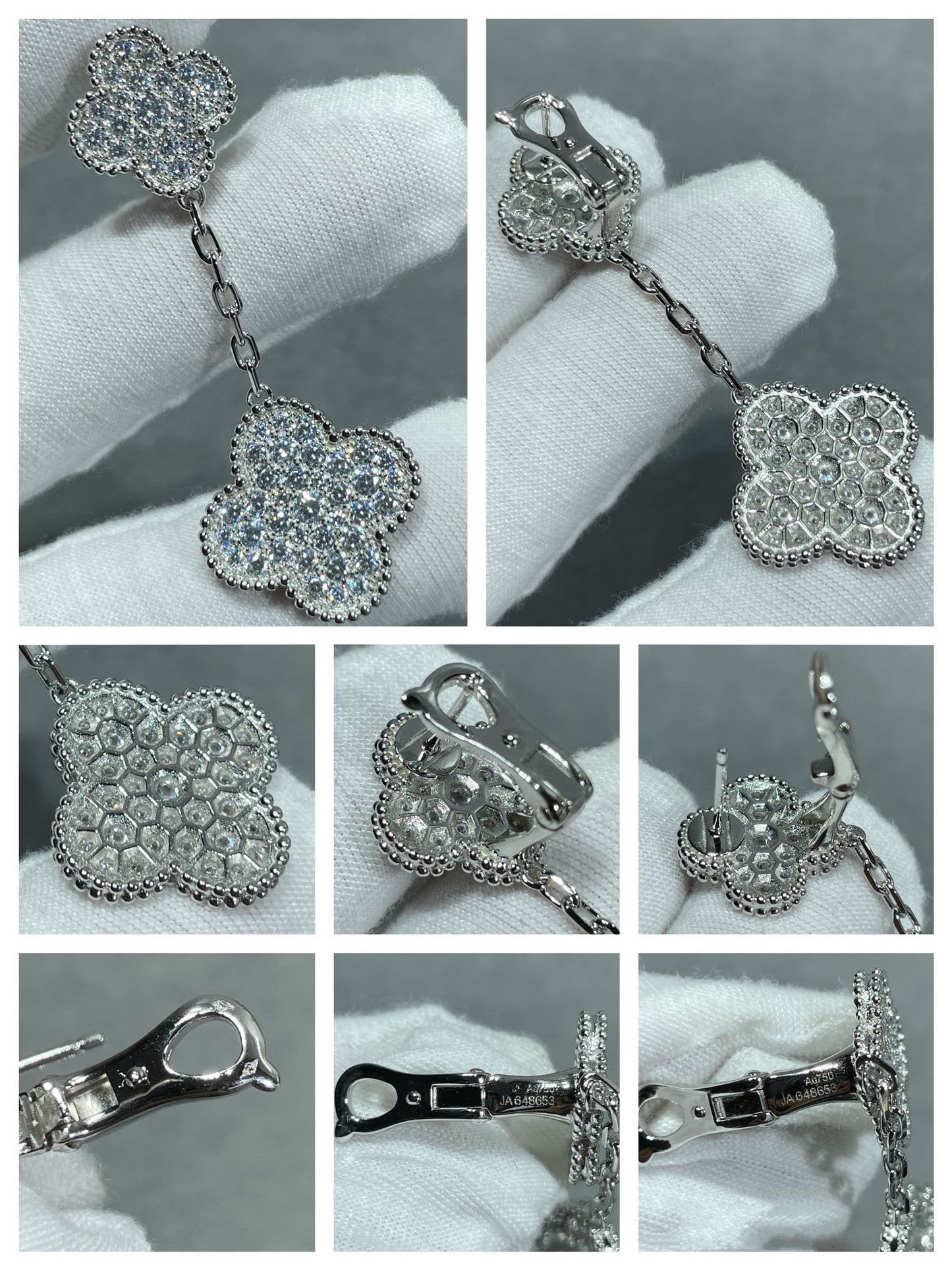[Liorra]CLOVER 2 MOTIFS DIAMOND PAVED SILVER EARRINGS