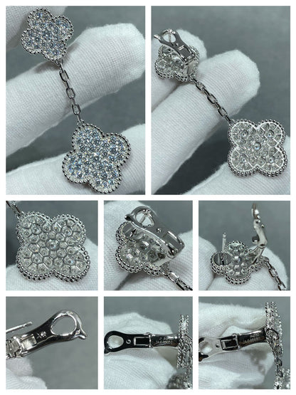 [Liorra]CLOVER 2 MOTIFS DIAMOND PAVED SILVER EARRINGS
