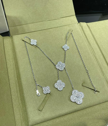 [Liorra]CLOVER 6 MOTIF DIAMOND PAVED NECKLACE