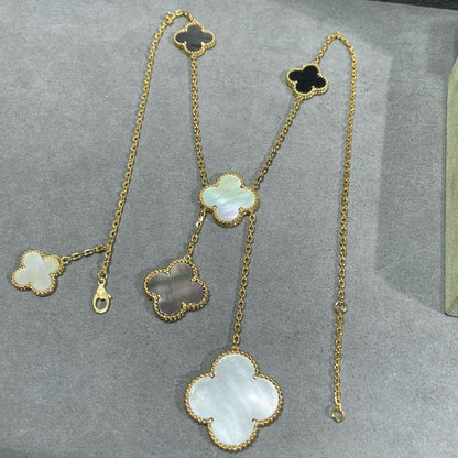 [Liorra]CLOVER 6 MOTIF MOP ONYX GOLD NECKLACE