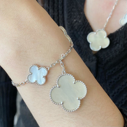 [Liorra]CLOVER 5 MOTIF WHITE MOP SILVER BRACELET