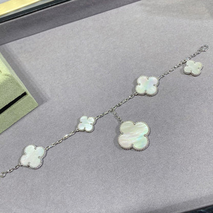 [Liorra]CLOVER 5 MOTIF WHITE MOP SILVER BRACELET