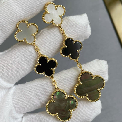 [Liorra]CLOVER 3 MOTIF MOP ONYX DARK MOP PINK GOLD EARRINGS