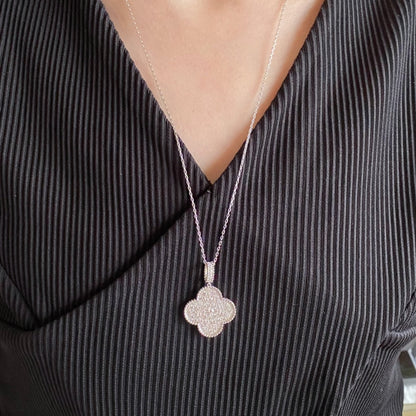 [Liorra]CLOVER 25MM LARGE PEDANT DIAMOND PAVED LONG NECKLACE