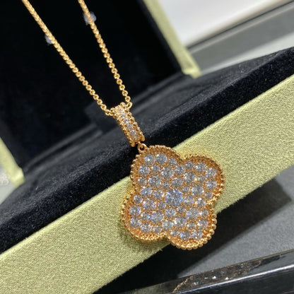 [Liorra]CLOVER 25MM LARGE PEDANT DIAMOND PAVED LONG NECKLACE
