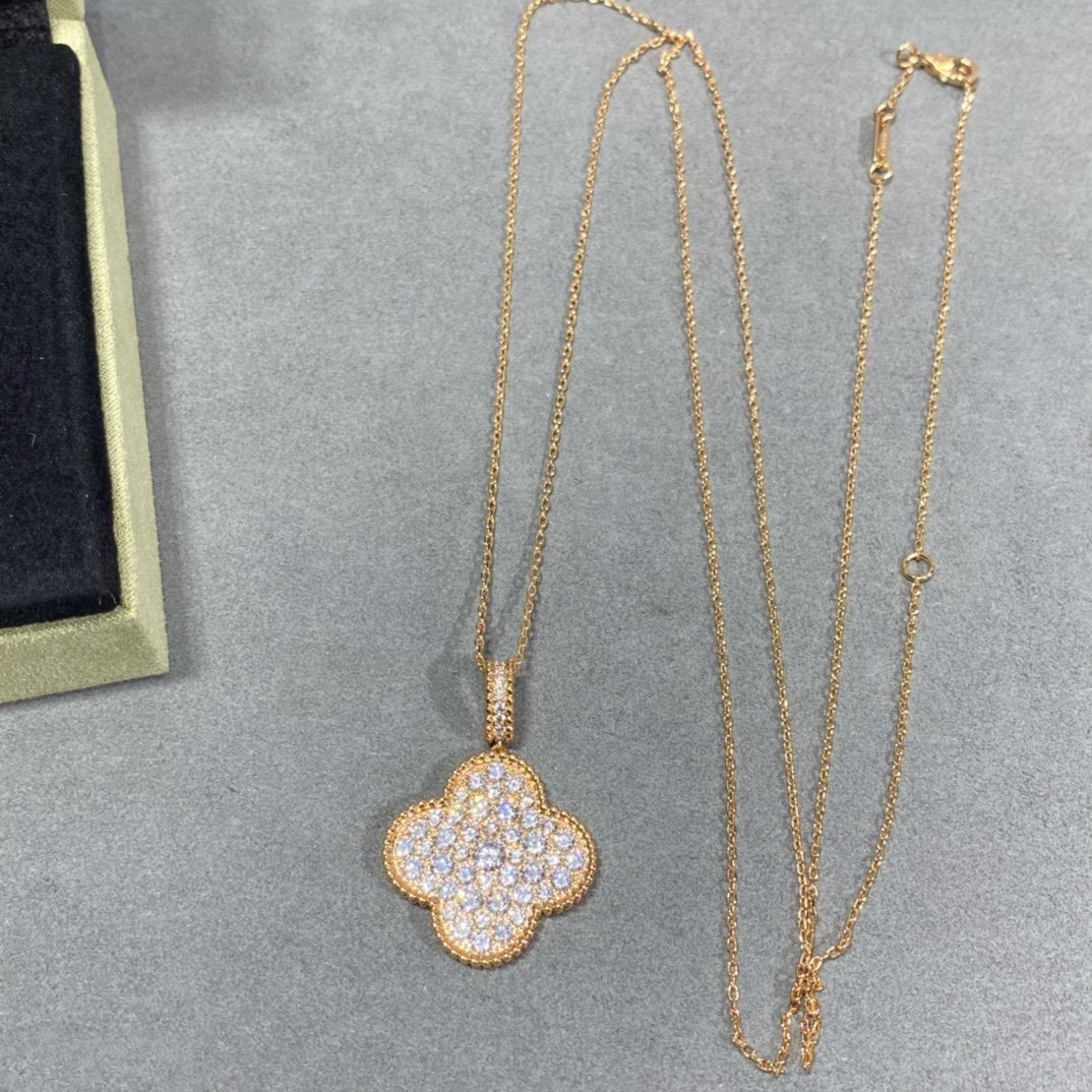 [Liorra]CLOVER 25MM LARGE PEDANT DIAMOND PAVED LONG NECKLACE