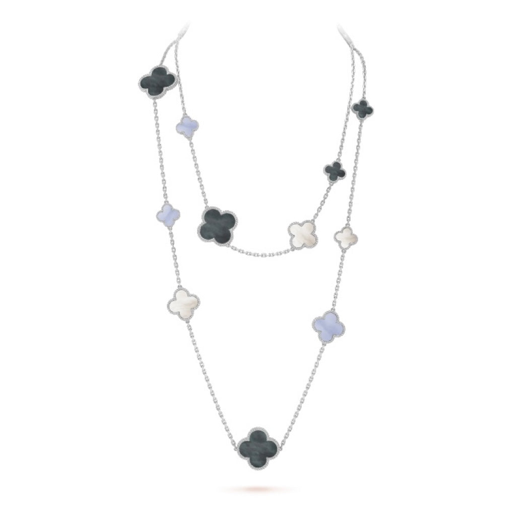 [Liorra]CLOVER 16 MOTIF CHALCEDONY MOP SILVER NECKLACE
