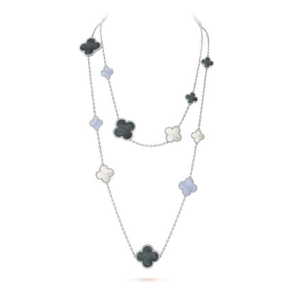 [Liorra]CLOVER 16 MOTIF CHALCEDONY MOP SILVER NECKLACE