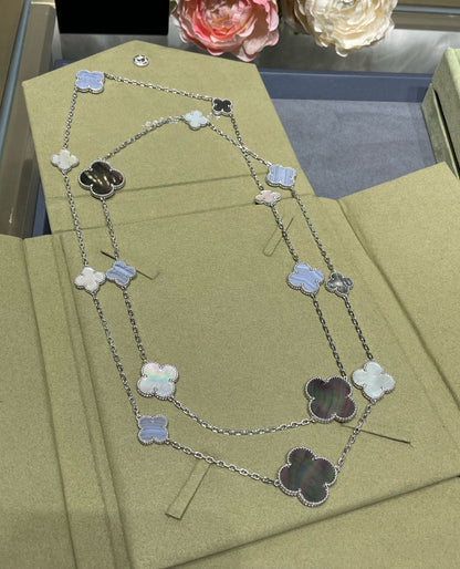 [Liorra]CLOVER 16 MOTIF CHALCEDONY MOP SILVER NECKLACE