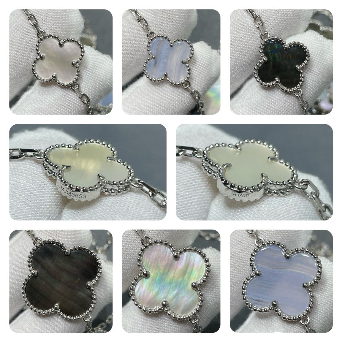 [Liorra]CLOVER 16 MOTIF CHALCEDONY MOP SILVER NECKLACE