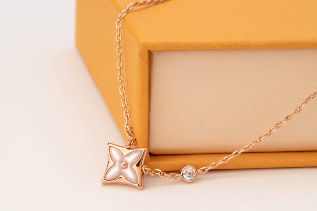 [Liorra]STAR PINK MOP 1 DIAMOND PINK GOLD NECKLACE