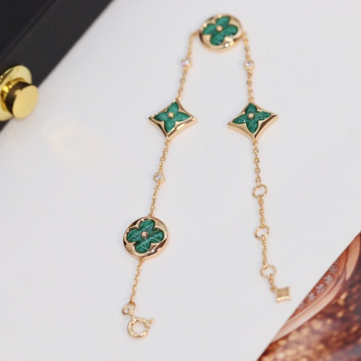 [Liorra]STAR AND SUN 4 MOTIF PINK GOLD MALACHITE BRACELET