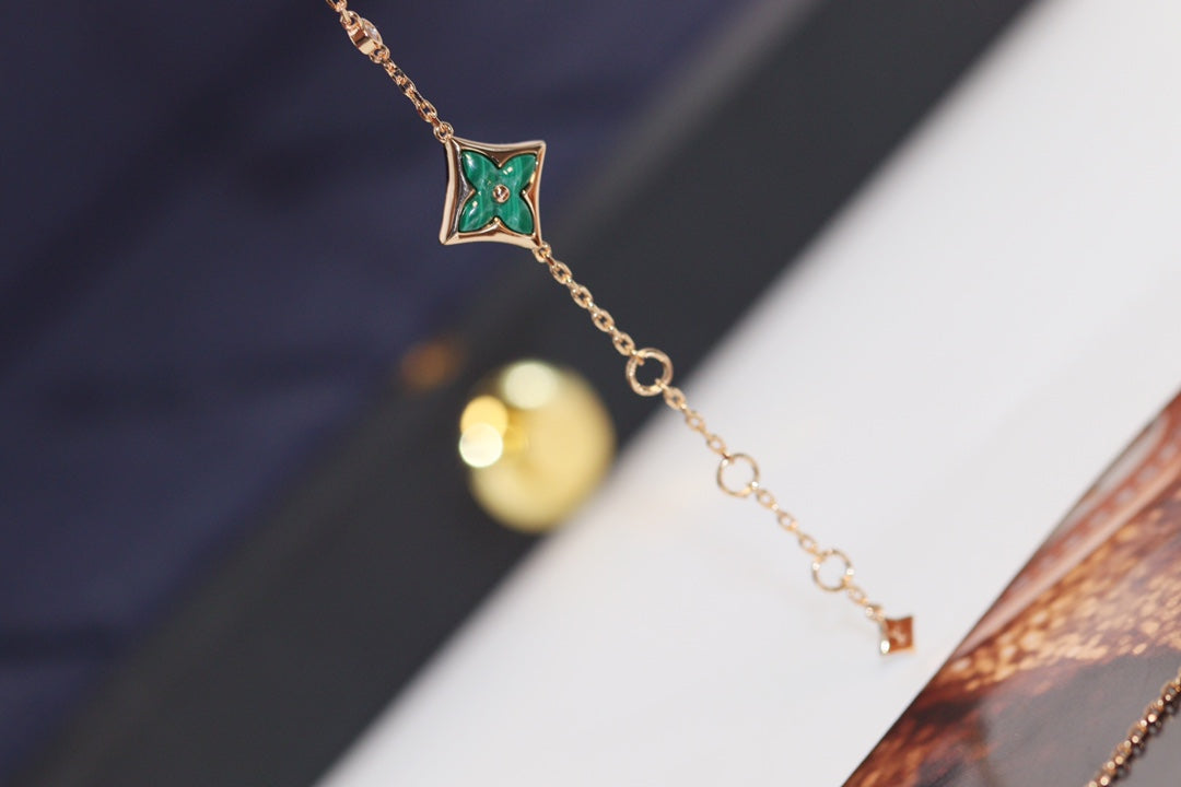 [Liorra]STAR AND SUN 4 MOTIF PINK GOLD MALACHITE BRACELET
