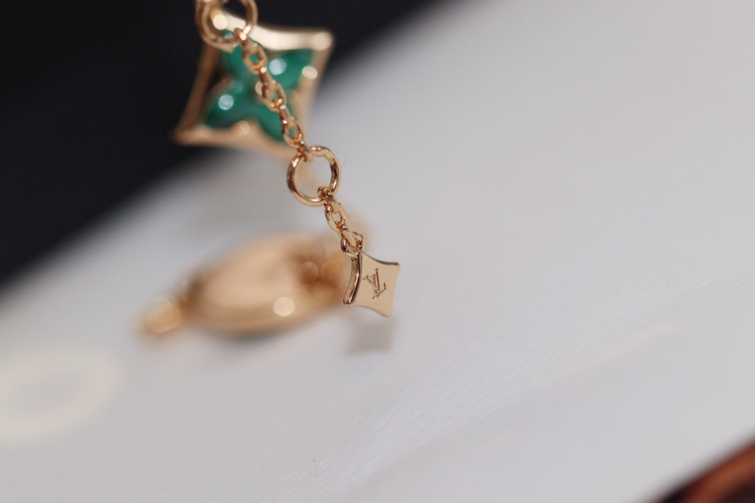 [Liorra]STAR AND SUN 4 MOTIF PINK GOLD MALACHITE BRACELET