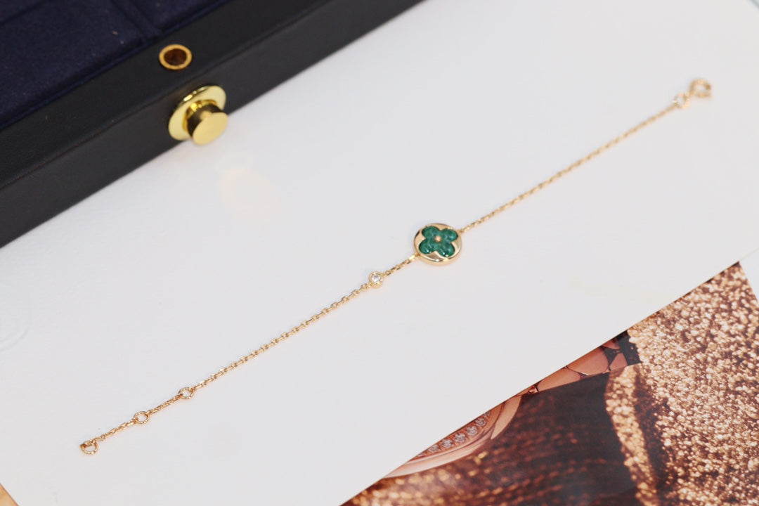 [Liorra]STAR AND SUN 4 MOTIF PINK GOLD MALACHITE BRACELET
