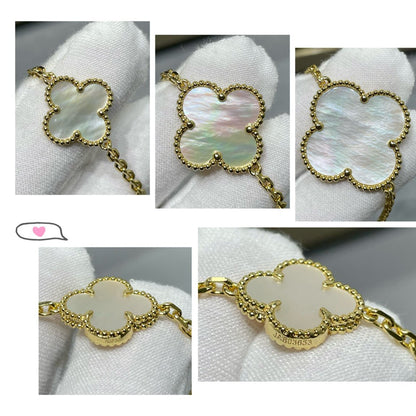 [Liorra]CLOVER 16 MOTIF WHITE MOP GOLD NECKLACE