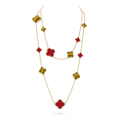 [Liorra]CLOVER 16 MOTIF CARNELIAN TIGER EYE Liorra GOLD NECKLACE