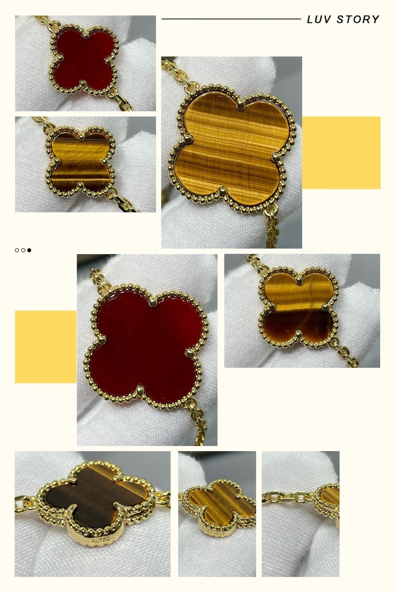 [Liorra]CLOVER 16 MOTIF CARNELIAN TIGER EYE Liorra GOLD NECKLACE