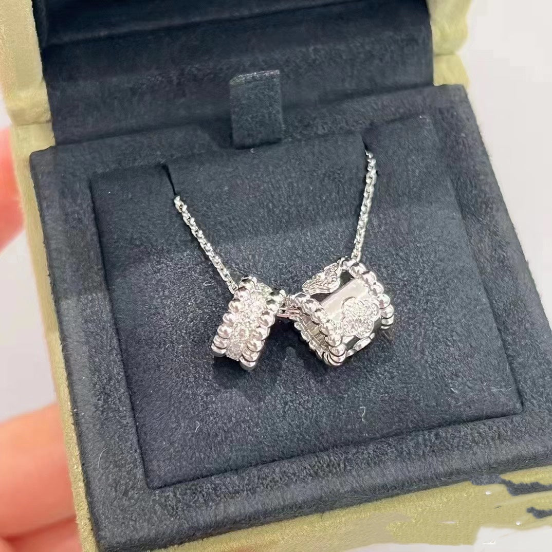 [Liorra]PERLEE DOUBLE PENDANT SILVER DIAMOND NECKLACE