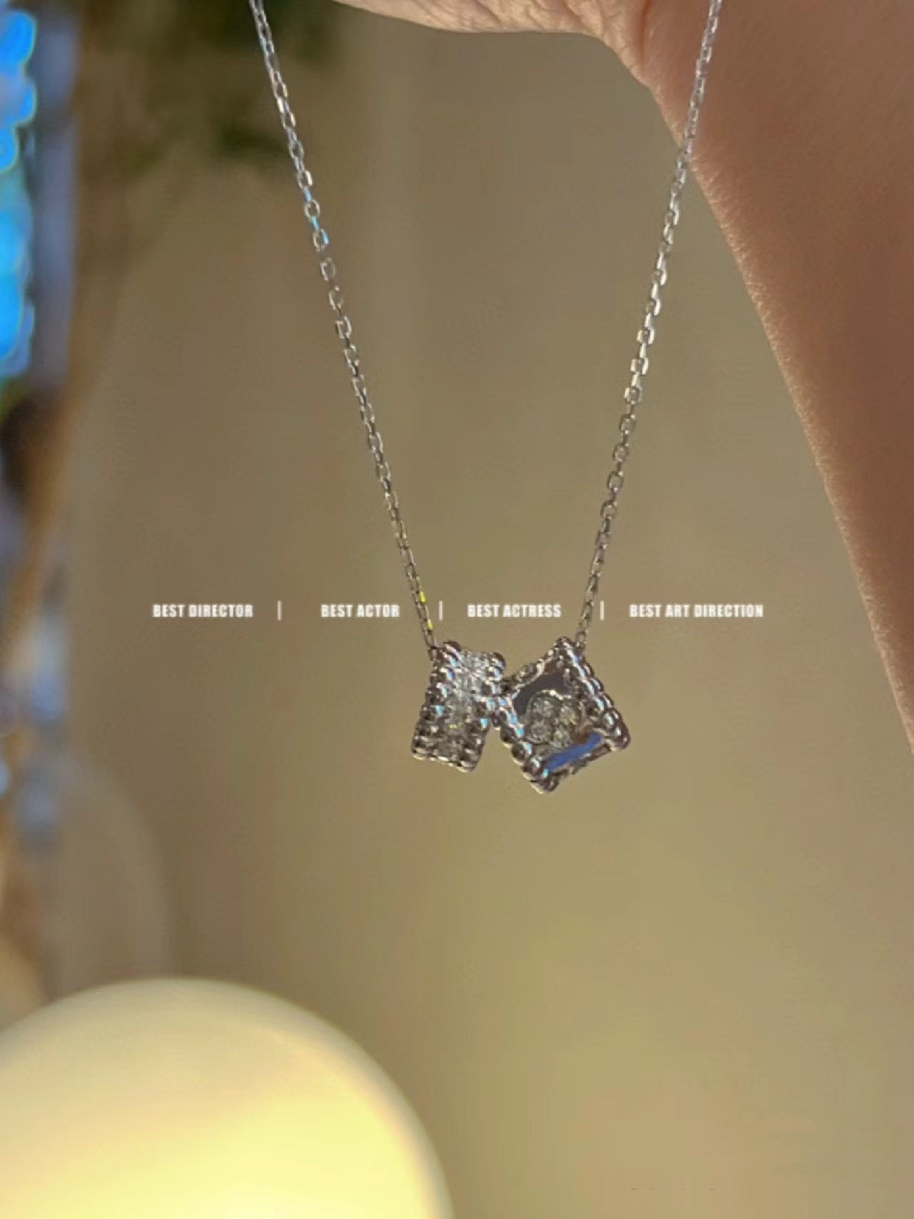 [Liorra]PERLEE DOUBLE PENDANT SILVER DIAMOND NECKLACE
