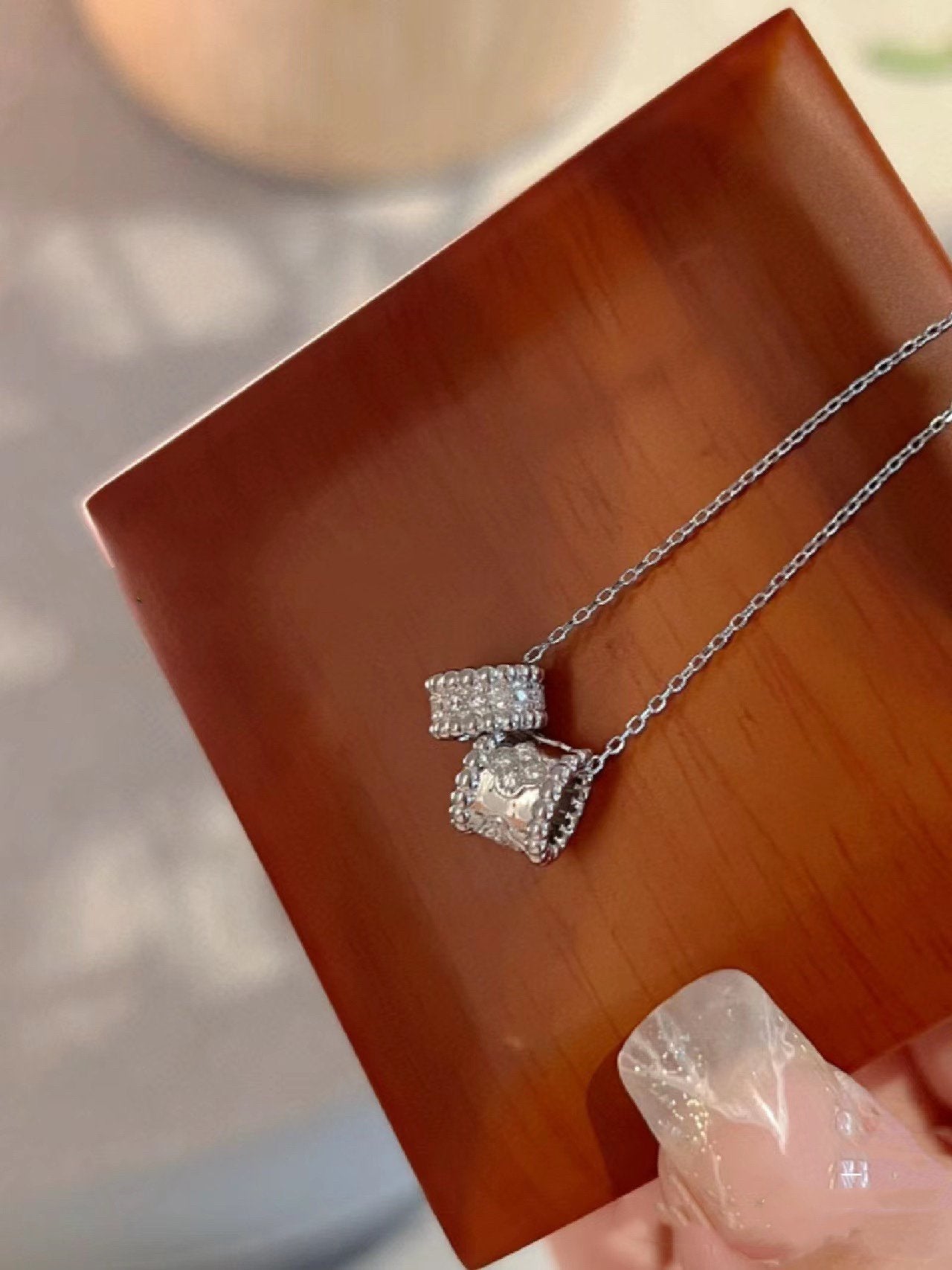 [Liorra]PERLEE DOUBLE PENDANT SILVER DIAMOND NECKLACE